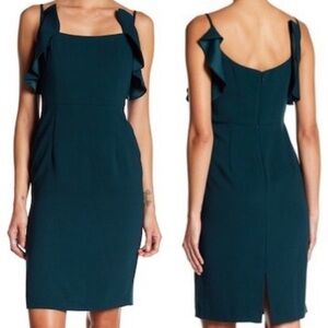 Nanette Lepore dress emerald green ruffle 10